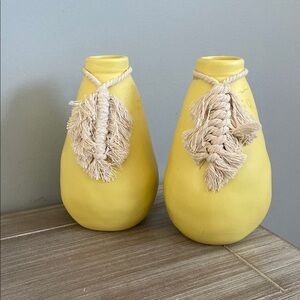 Yellow Ceramic Vases with Tassel Accents